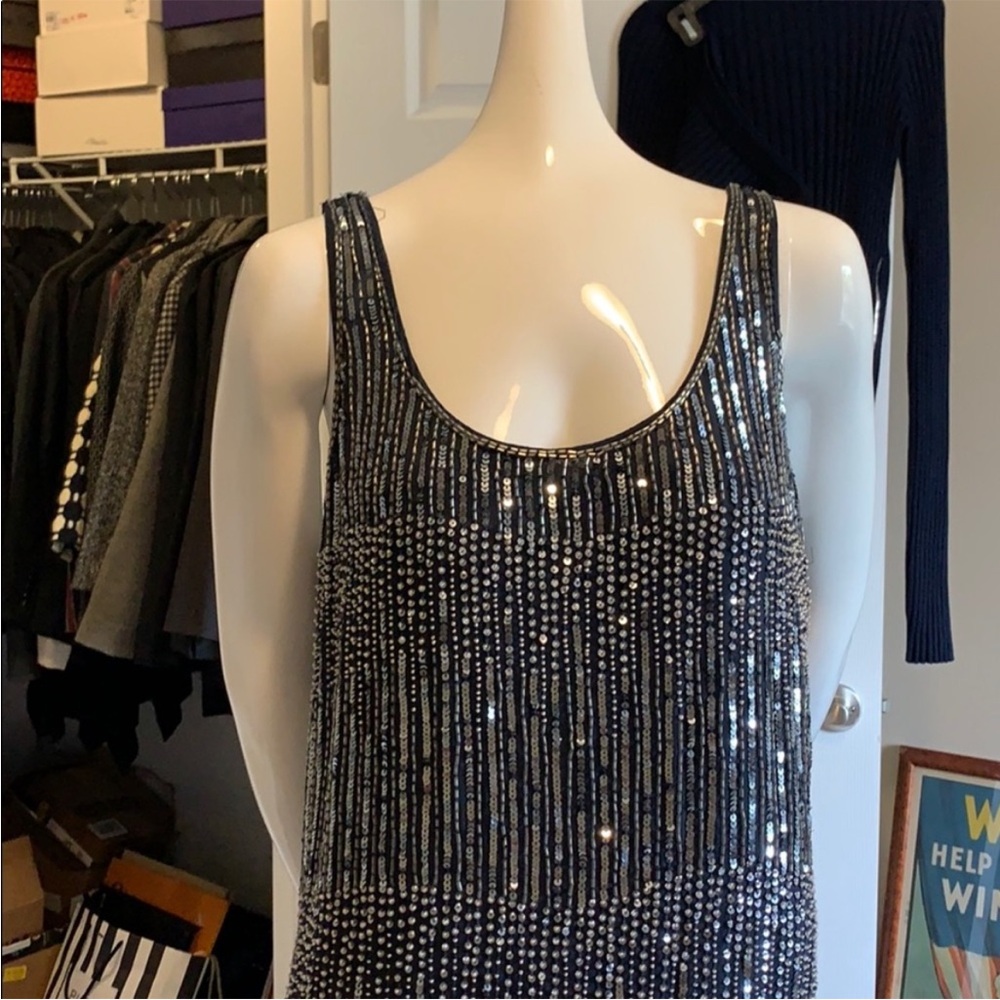 Haute Hippie Silk Sequin Beaded Dress M NWT Navy Blue Flapper Shift Cockail - Picture 4 of 15